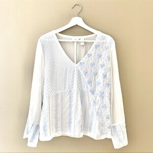 J. Jill sheer embroidered long sleeve top blouse large petite